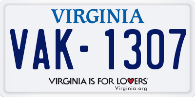 VA license plate VAK1307