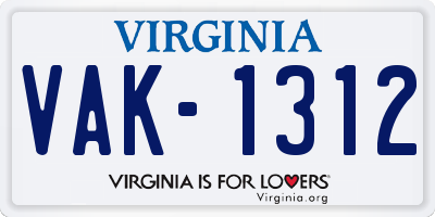 VA license plate VAK1312