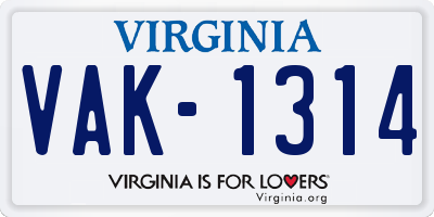 VA license plate VAK1314