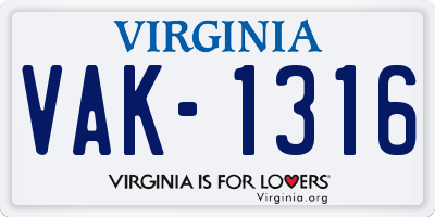 VA license plate VAK1316