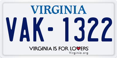 VA license plate VAK1322