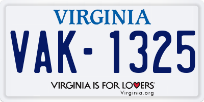 VA license plate VAK1325