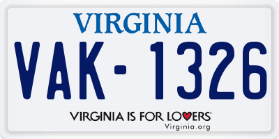 VA license plate VAK1326