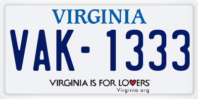 VA license plate VAK1333