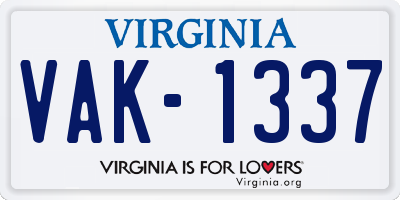 VA license plate VAK1337