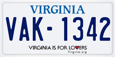 VA license plate VAK1342