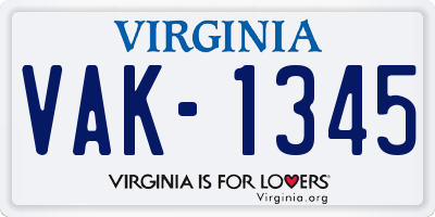 VA license plate VAK1345