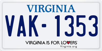 VA license plate VAK1353