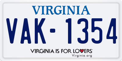 VA license plate VAK1354