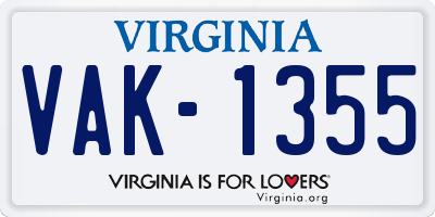 VA license plate VAK1355