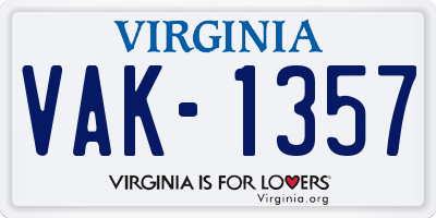 VA license plate VAK1357