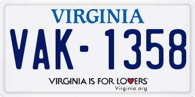 VA license plate VAK1358