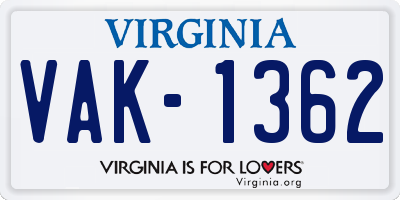 VA license plate VAK1362