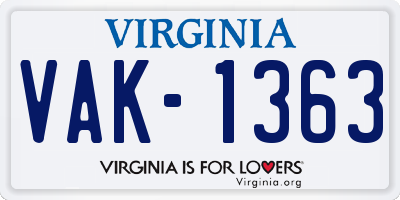 VA license plate VAK1363