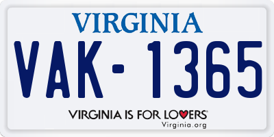 VA license plate VAK1365
