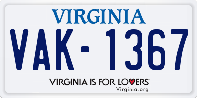 VA license plate VAK1367