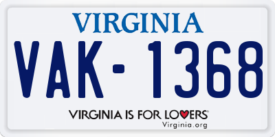 VA license plate VAK1368