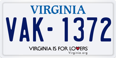VA license plate VAK1372