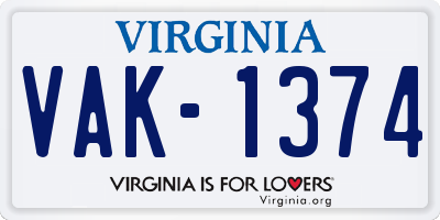 VA license plate VAK1374