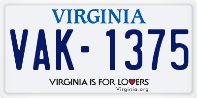 VA license plate VAK1375