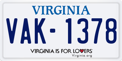 VA license plate VAK1378
