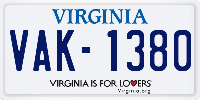 VA license plate VAK1380