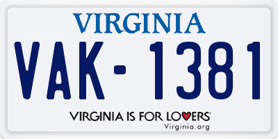 VA license plate VAK1381