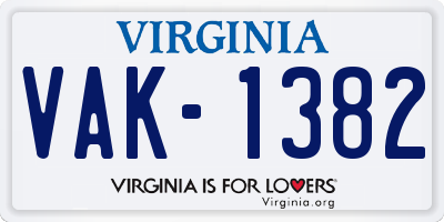 VA license plate VAK1382