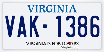 VA license plate VAK1386
