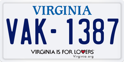 VA license plate VAK1387