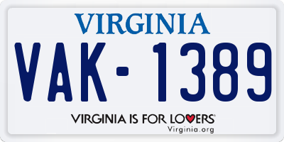 VA license plate VAK1389