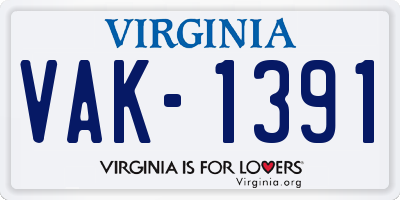 VA license plate VAK1391