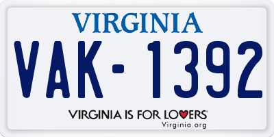 VA license plate VAK1392