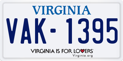 VA license plate VAK1395