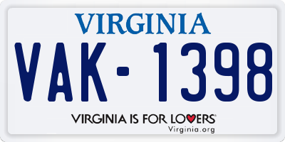 VA license plate VAK1398