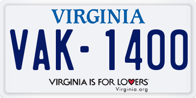 VA license plate VAK1400