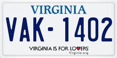 VA license plate VAK1402