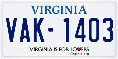 VA license plate VAK1403