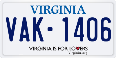 VA license plate VAK1406