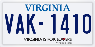 VA license plate VAK1410