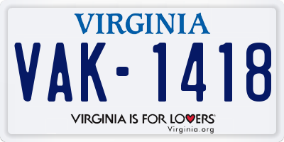 VA license plate VAK1418