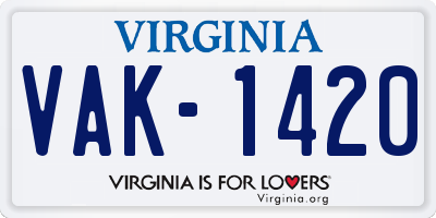 VA license plate VAK1420