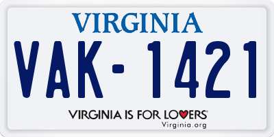 VA license plate VAK1421