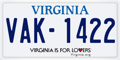 VA license plate VAK1422
