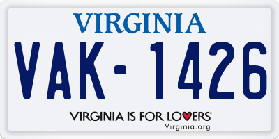 VA license plate VAK1426