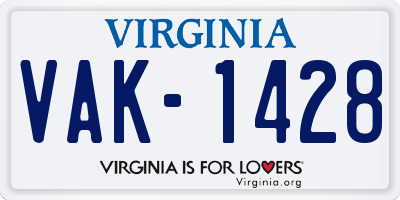 VA license plate VAK1428