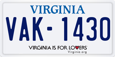 VA license plate VAK1430