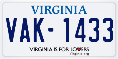 VA license plate VAK1433