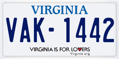 VA license plate VAK1442