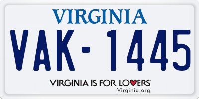 VA license plate VAK1445